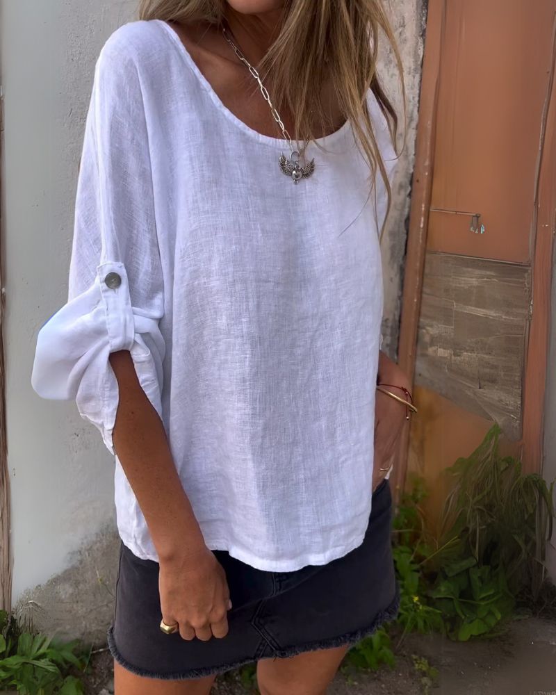 Monika – Elegantes Rundhalsshirt mit langen Ärmeln und lockerer Passform