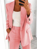 Alina – Elegantes Zweiteiler Satz mit Langarm Reverskragen Blazer und Hose mit weitem Bein