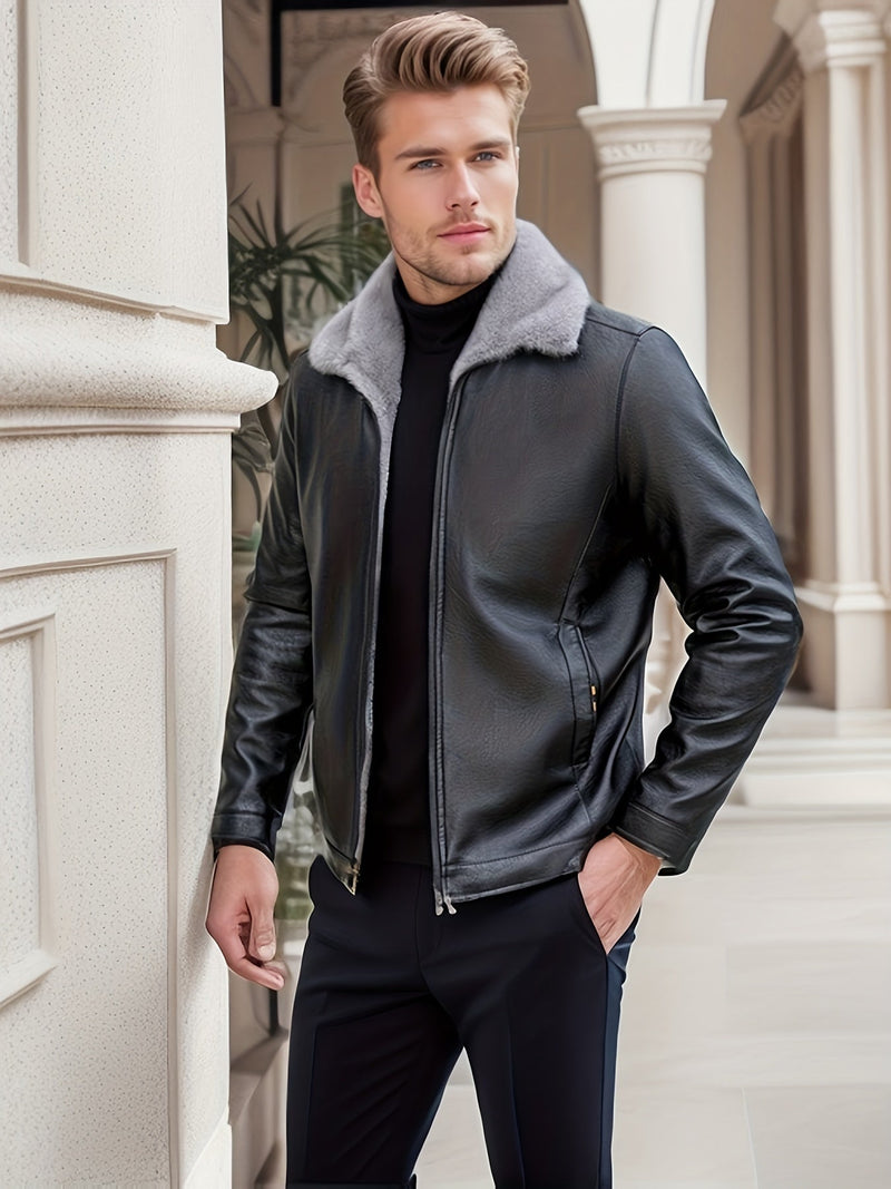 Hans - Langärmelig Pelzkragen Reißverschluss Jacke