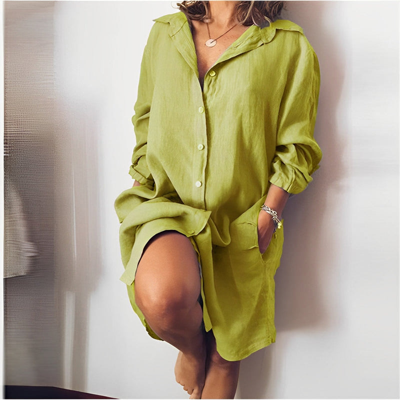Zoya – Langärmliges locker sitzendes Hemdblusenkleid mit Umlegekragen und Taschen