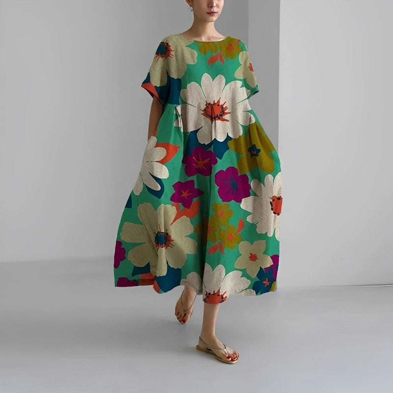 Wirka - Bedrucktes Kleid mit Rundhalsausschnitt und kurzen Ärmeln