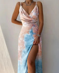 Birga – Elegantes ärmelloses Maxikleid mit V Ausschnitt Seitenschlitz und Spaghettiträgern
