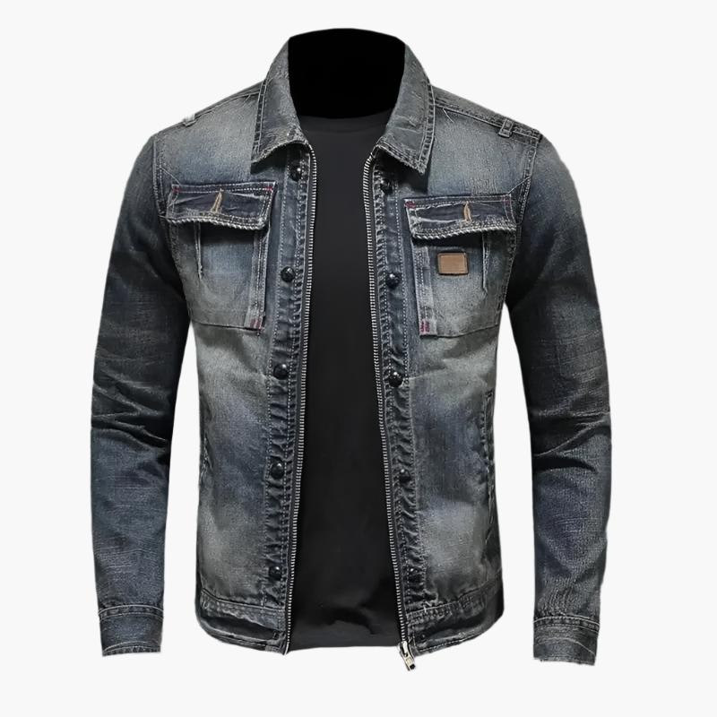 Elias - Lässige langärmelige Denim Jacke Mit Reißverschluss und Taschen