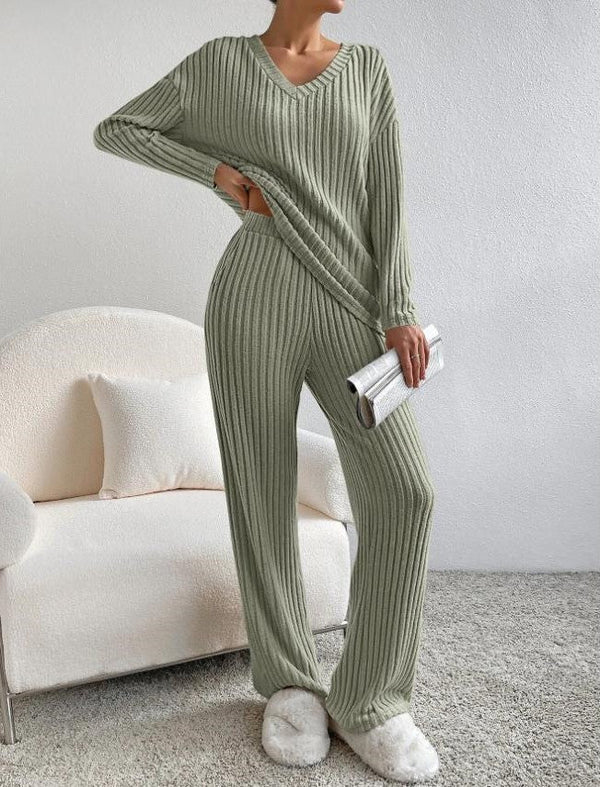 Emma - V Ausschnitt Lang Ärmel Pullover Mit Langen Hosen Zweiteiliges Set