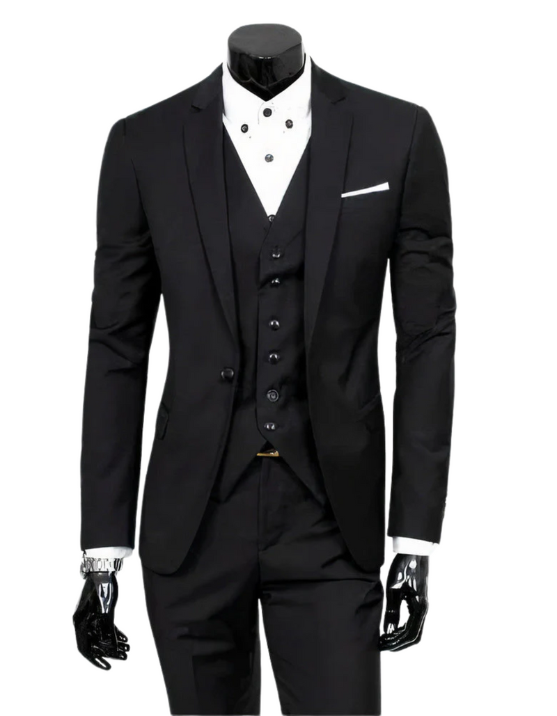Baldwin - 3 teiliger Anzug mit Reverskragen Blazer ärmelloser Weste und schmaler Hose