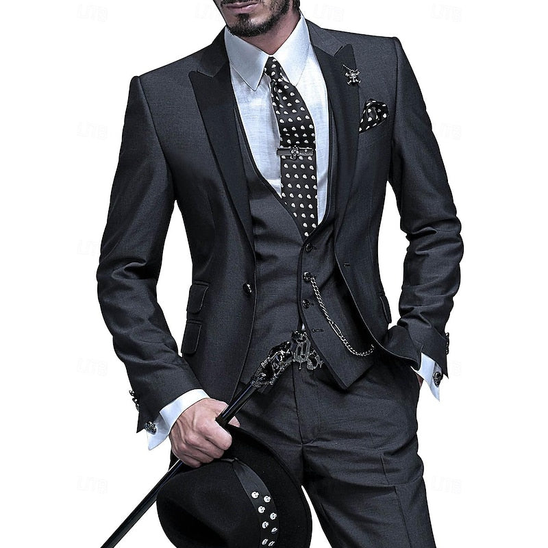 Eike - Lässiger 3 teiliger Anzug mit Reverskragen Blazer ärmellose Weste und Hose