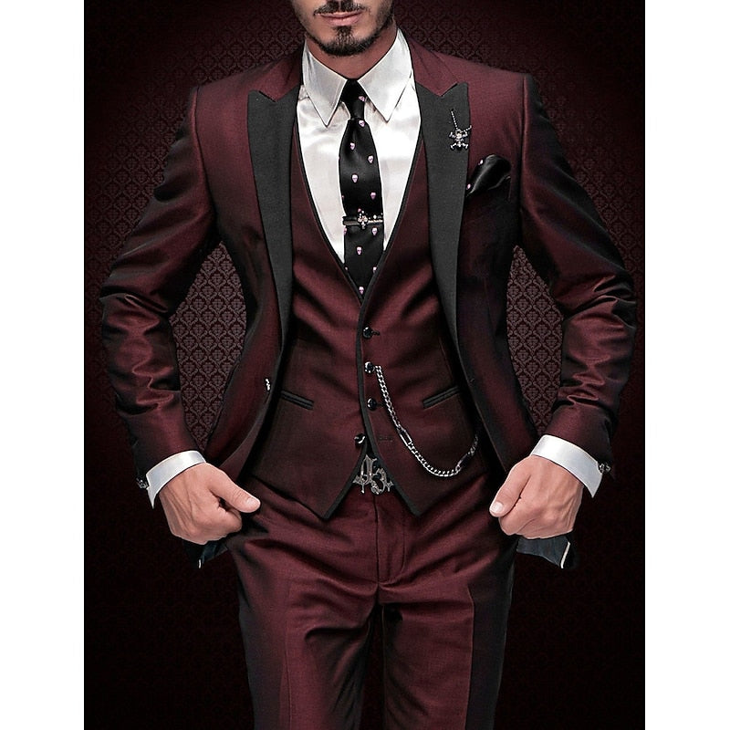 Eike - Lässiger 3 teiliger Anzug mit Reverskragen Blazer ärmellose Weste und Hose
