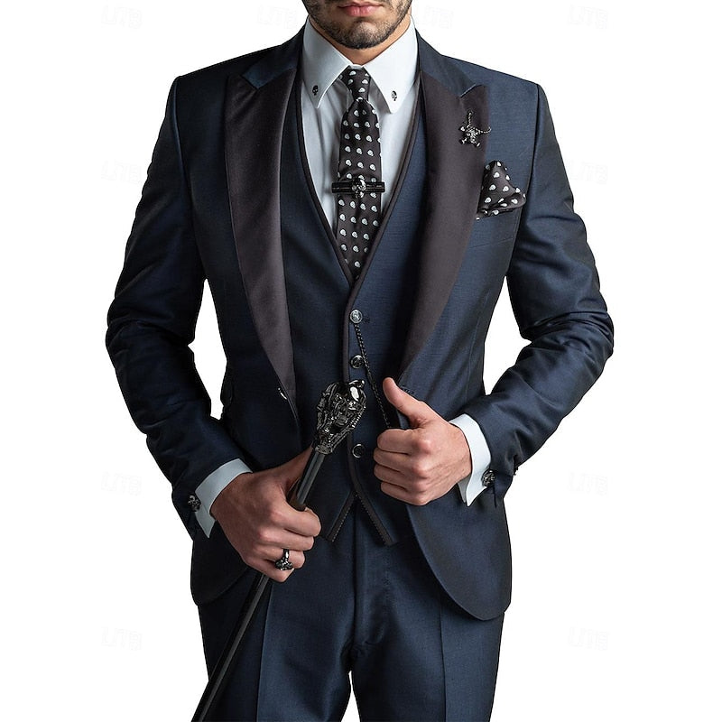 Eike - Lässiger 3 teiliger Anzug mit Reverskragen Blazer ärmellose Weste und Hose