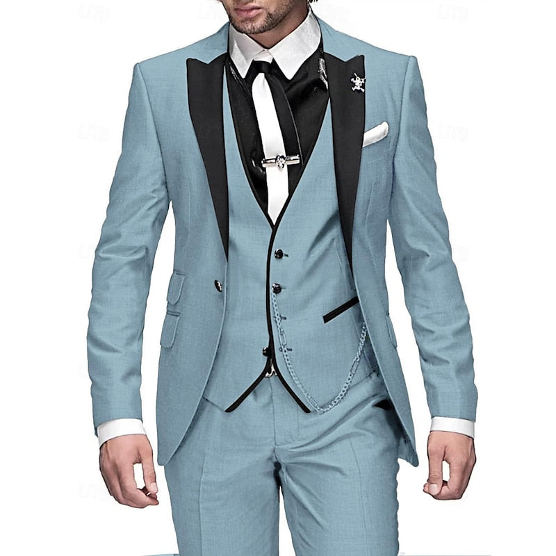Eike - Lässiger 3 teiliger Anzug mit Reverskragen Blazer ärmellose Weste und Hose