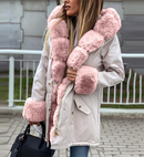Freya - Langärmeliger Kunstpelz Kapuze Puffermantel