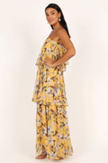 Sabrina - Lässiges trägerloses Maxikleid mit tropischen Stufenschichten