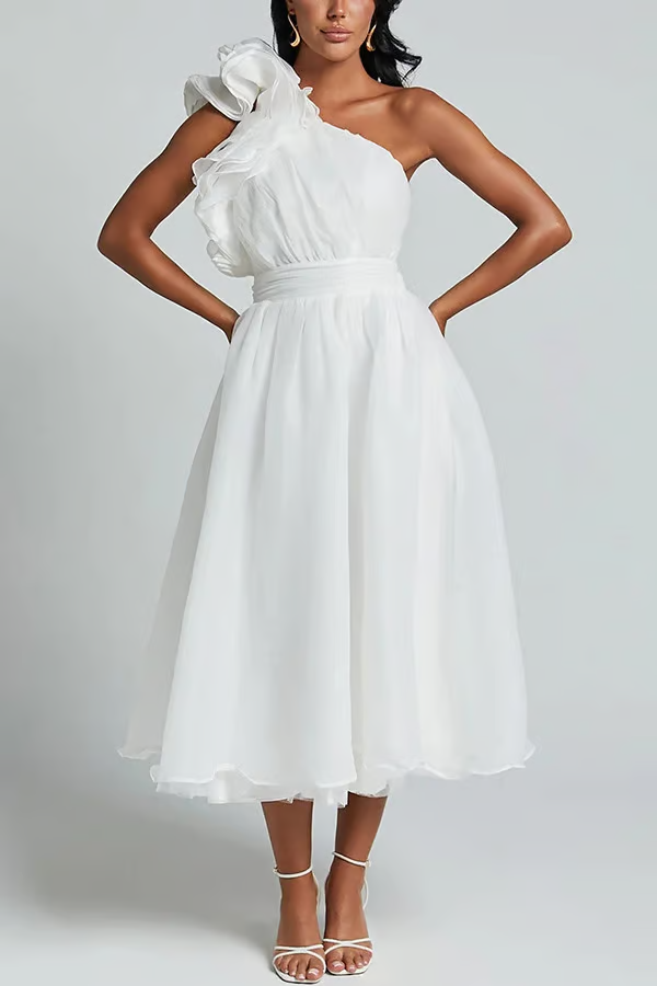 Elena - Lässiges One-Shoulder Midikleid mit fließendem Design