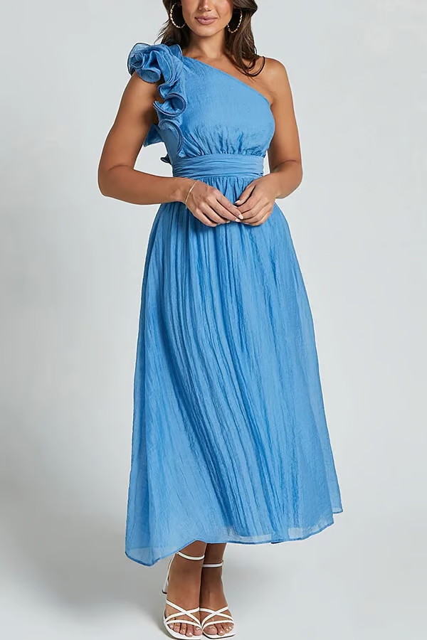 Elena - Lässiges One-Shoulder Midikleid mit fließendem Design