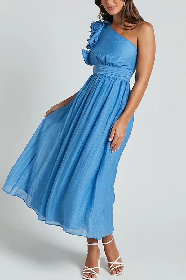 Elena - Lässiges One-Shoulder Midikleid mit fließendem Design