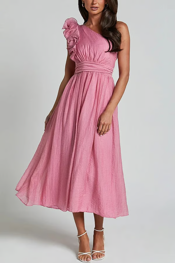Elena - Lässiges One-Shoulder Midikleid mit fließendem Design