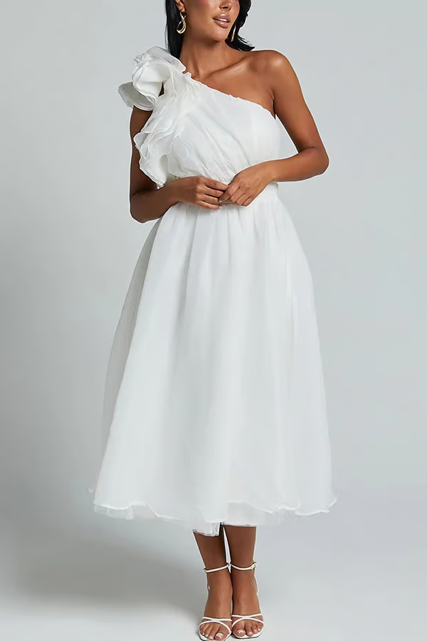 Elena - Lässiges One-Shoulder Midikleid mit fließendem Design