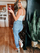 Zenab – Stylische hoher Taille Gerades Bein Hose mit Schneiden Design und Taschen