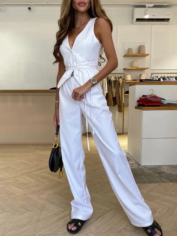 Zelinda – Elegante locker sitzende ärmellose Weste mit tiefem V Ausschnitt