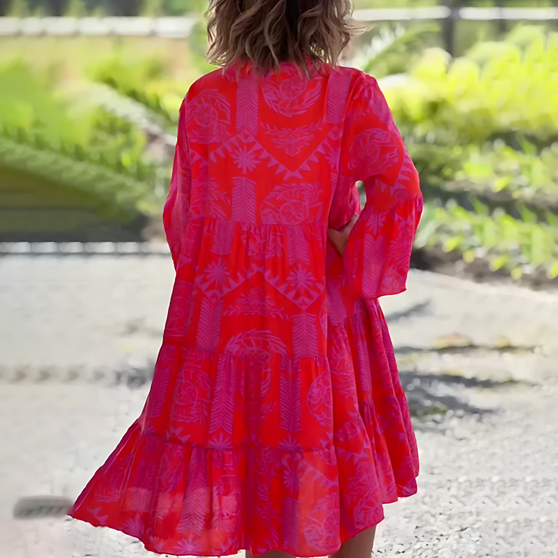 Selina – Lässiges Midikleid mit V Ausschnitt ausgestellten Ärmeln und lockerer Passform