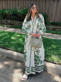 Pauline - Eleganter Blumendruck Kleid mit V Ausschnitt und langen Ärmeln