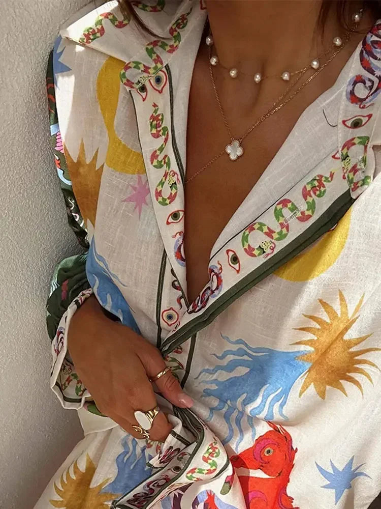 Maya – Lässige Langarmbluse mit Blumenmuster und elastischem Bund Hose