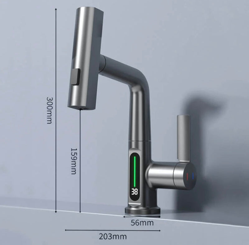 AquaGlide – Intelligenter digitaler Waschtischhahn mit drehbarem Kopf und LED Temperaturanzeige