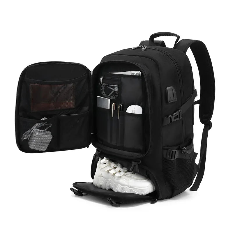 PackVibe - Zuverlässiger Reiserucksack mit großem Fassungsvermögen USB Anschluss und Gepäckgurt