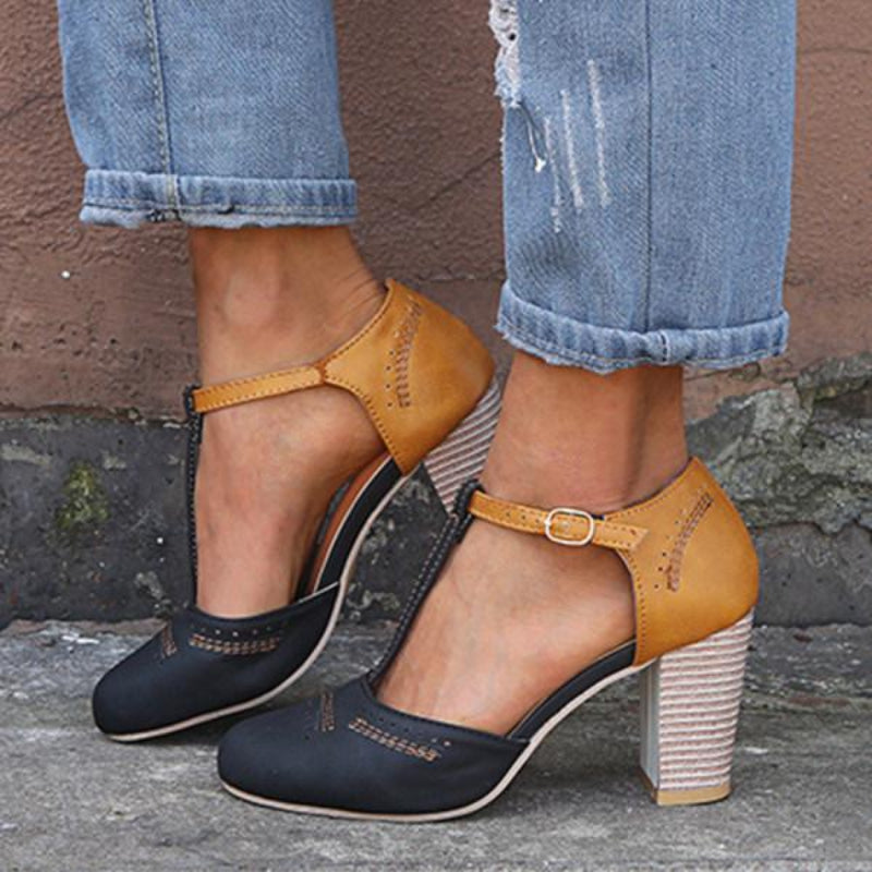 Carolyn – Lässiger orthopädischer pumps mit schnallenriemen und runder zehenpartie