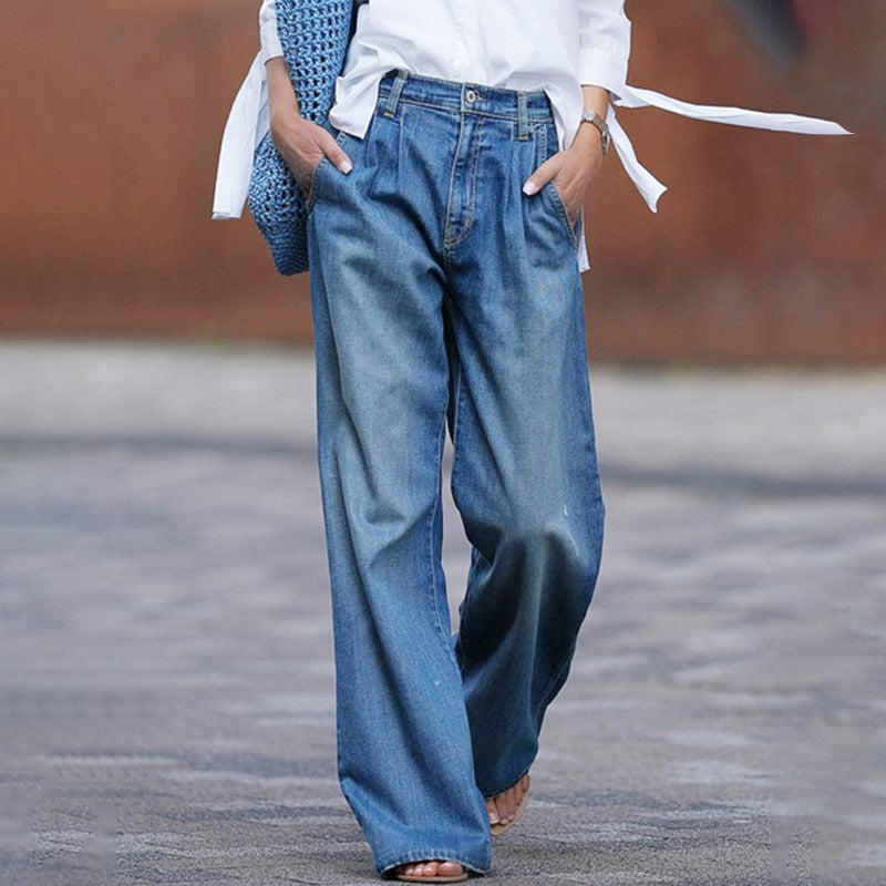 Marika – Bequeme Hohe Taille Hosen mit lockerem weitem Bein und Taschen