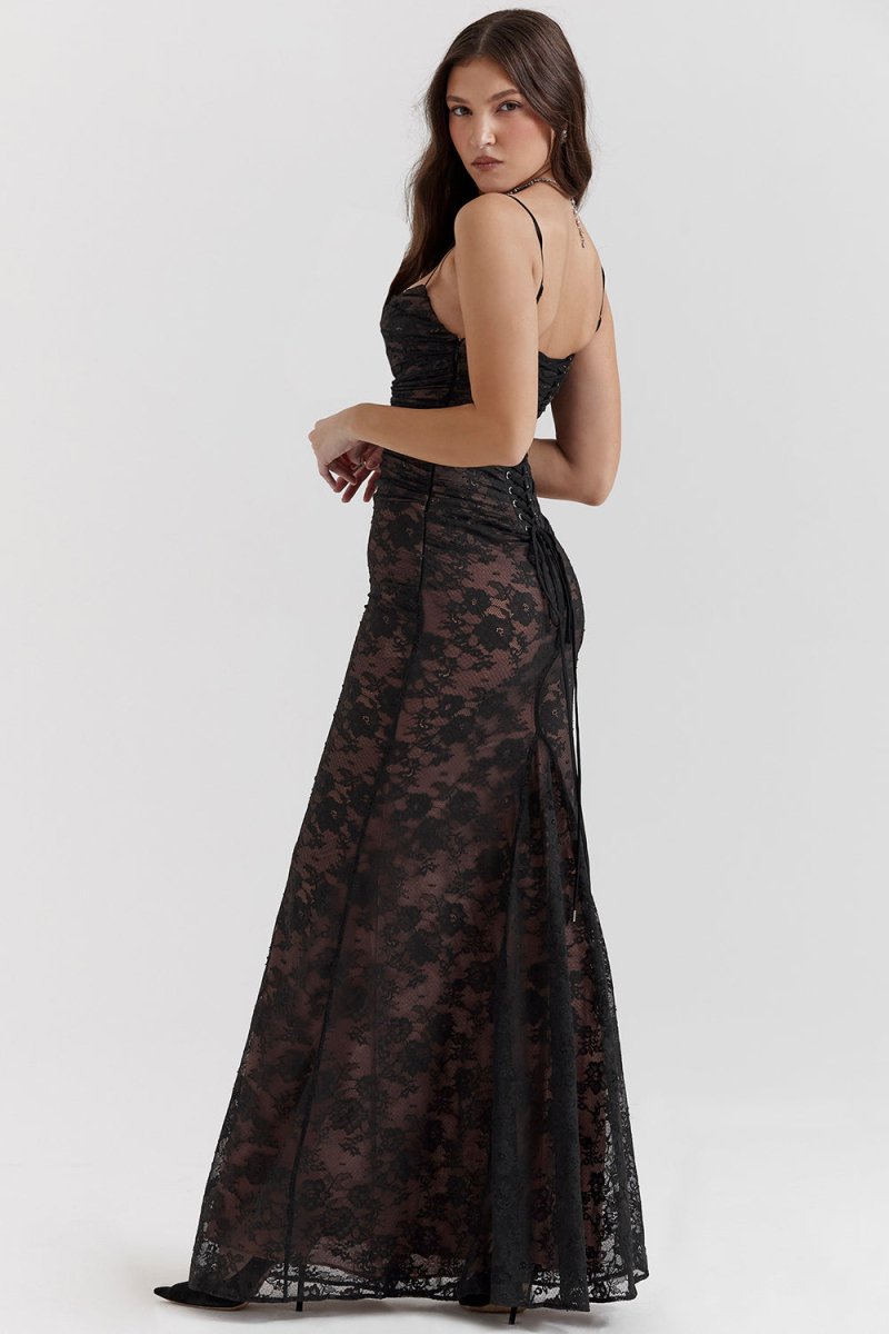 Erika - Elegantes Kleid mit langen Ärmeln Kordelzug in der Taille und verstellbarem Rückenverschluss
