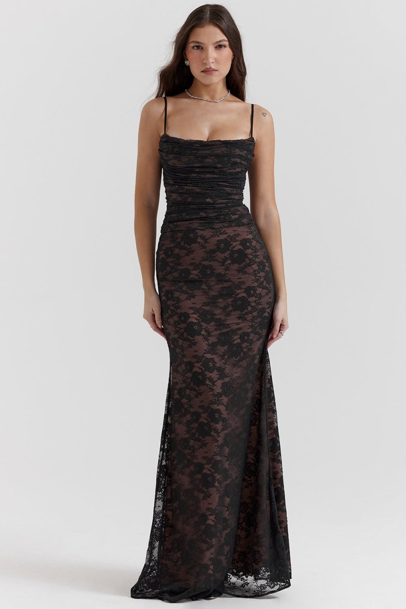Erika - Elegantes Kleid mit langen Ärmeln Kordelzug in der Taille und verstellbarem Rückenverschluss