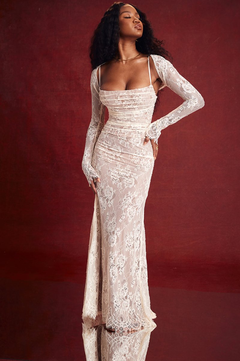 Erika - Elegantes Kleid mit langen Ärmeln Kordelzug in der Taille und verstellbarem Rückenverschluss