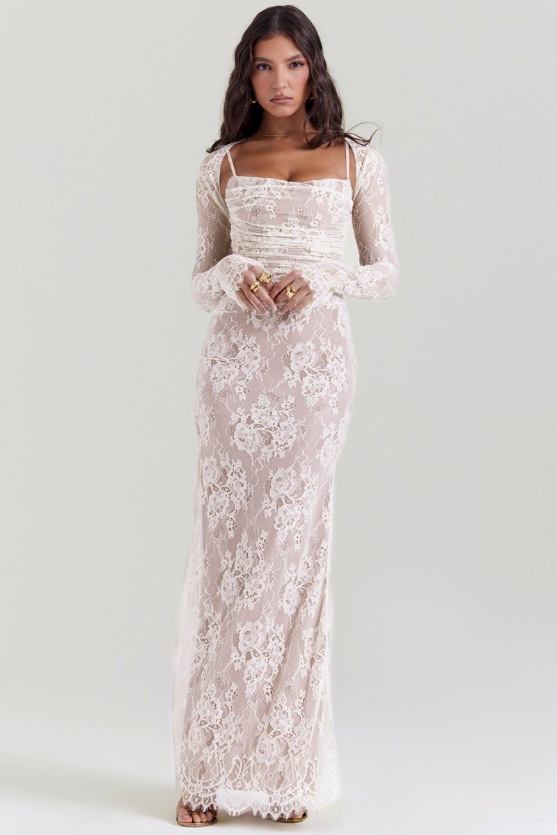 Erika - Elegantes Kleid mit langen Ärmeln Kordelzug in der Taille und verstellbarem Rückenverschluss