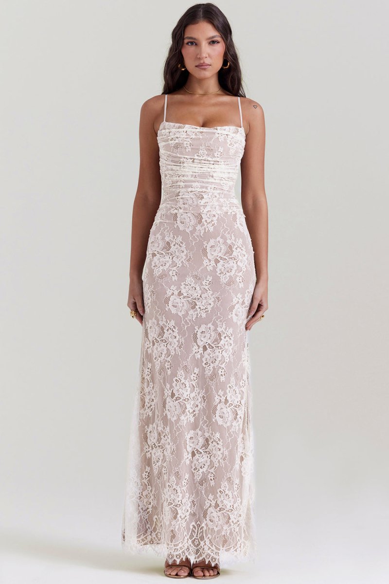 Erika - Elegantes Kleid mit langen Ärmeln Kordelzug in der Taille und verstellbarem Rückenverschluss