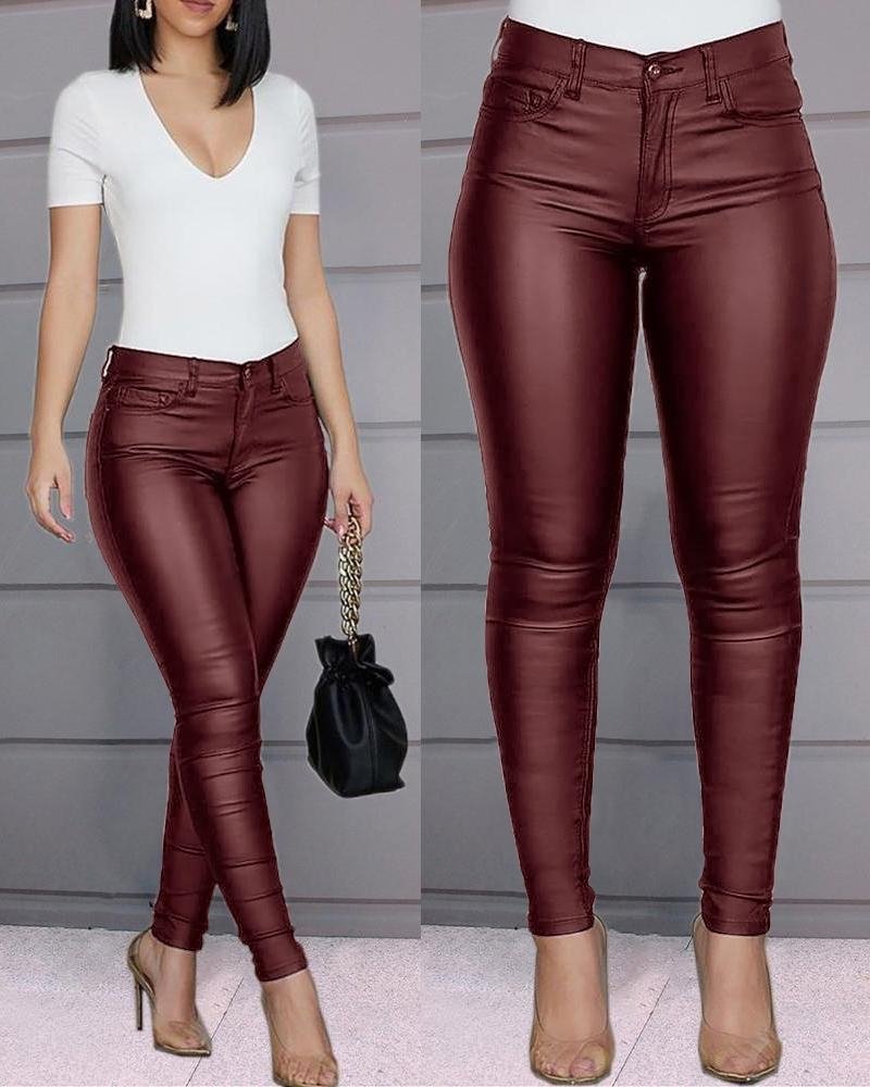 Zarina – Lässige Hohe Taille Schlanke Passform Hose mit Reißverschluss und Taschen