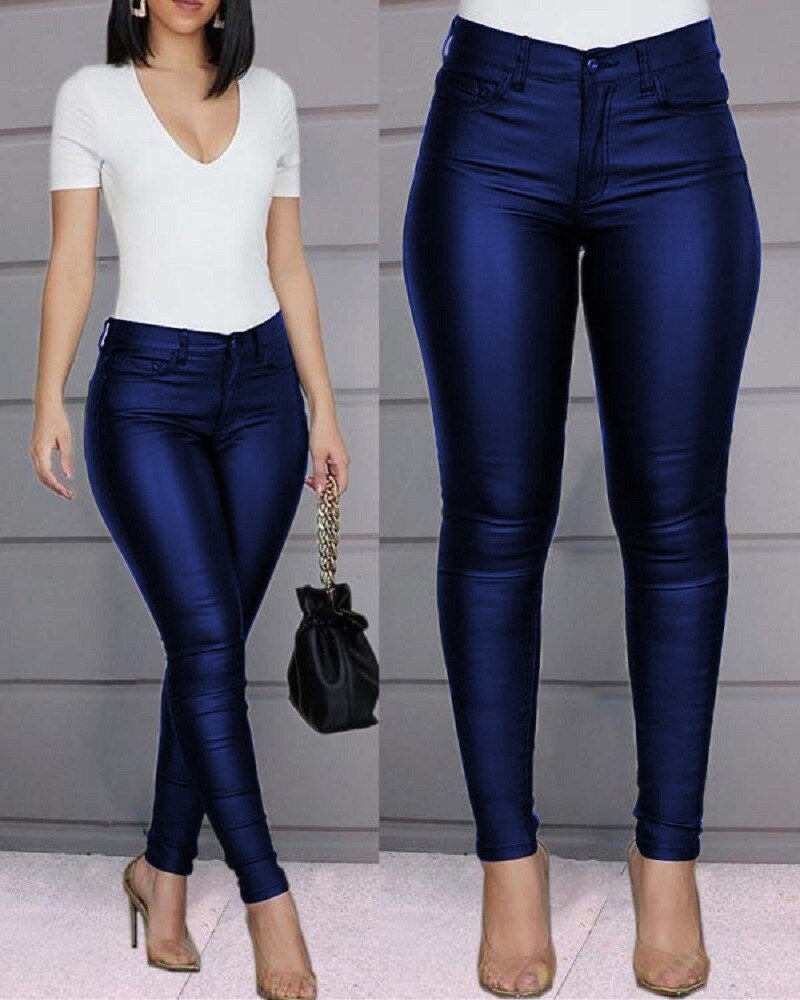 Zarina – Lässige Hohe Taille Schlanke Passform Hose mit Reißverschluss und Taschen