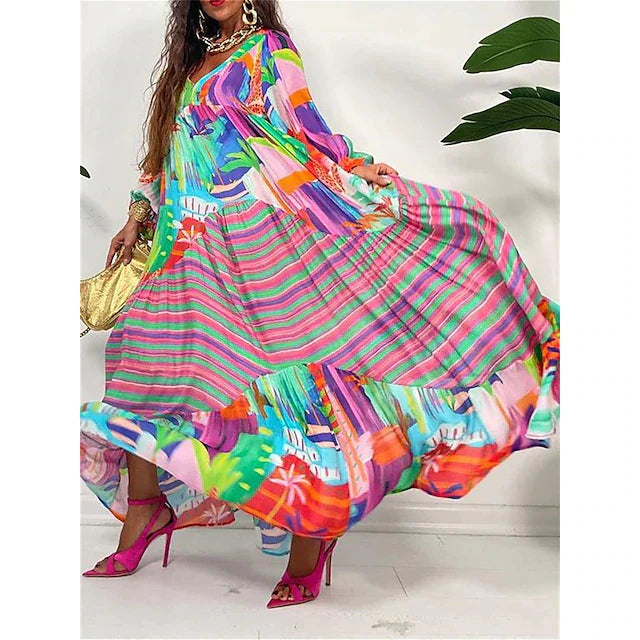 Yasmin – Langärmliges figurbetontes Kleid mit geometrischem Muster und flüssiger Passform
