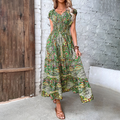 Clarissa – Stilvolles bedrucktes Kleid mit V Ausschnitt und lockerer Passform