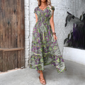 Clarissa – Stilvolles bedrucktes Kleid mit V Ausschnitt und lockerer Passform