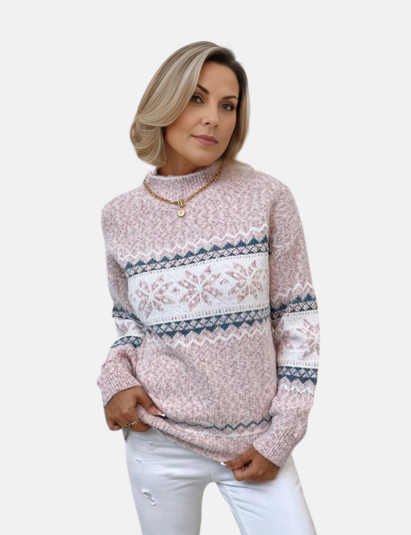 Marie - Lässiger Rundhals Pullover mit Schneemuster und langen Ärmeln