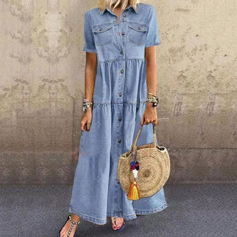 Lily - Denim Kleid Mit Rüschen