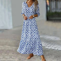 Paula – Lässiges locker sitzendes Maxikleid mit V Ausschnitt und Blumenmuster und langen Ärmeln