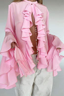 Amalia – Stylische Langarmbluse mit Rüschen und lockerer Passform