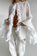 Amalia – Stylische Langarmbluse mit Rüschen und lockerer Passform