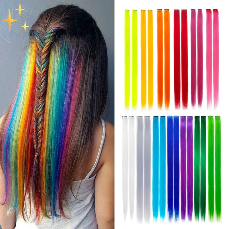 RainbowLocks - Klipp in Haarverlängerungen 26 Stück in Regenbogen Farben