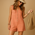 Aylin – Eleganter ärmelloser Jumpsuit mit V Ausschnitt und Knopfleiste