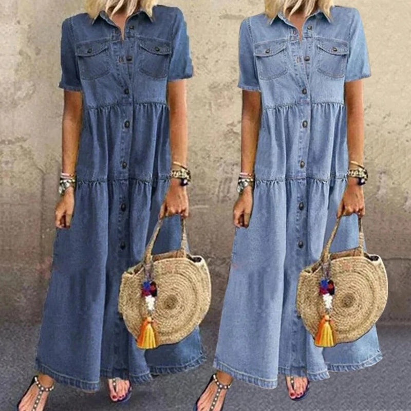 Lily - Denim Kleid Mit Rüschen