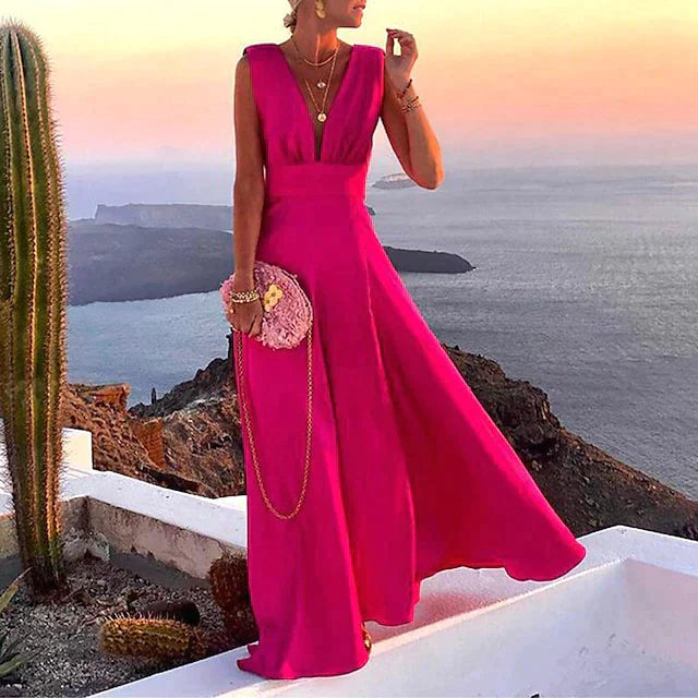 Laura - Lässiges Armelloses Maxikleid Mit Tiefem VAusschnitt