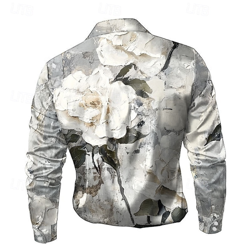 Caspian - Langarmshirt mit künstlerischem Print und klassischer Knopfleiste