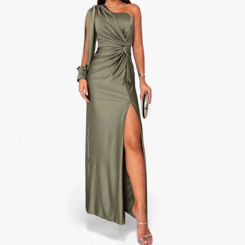 Lilly - Bequem Eine Schulter Satin Lang Kleid